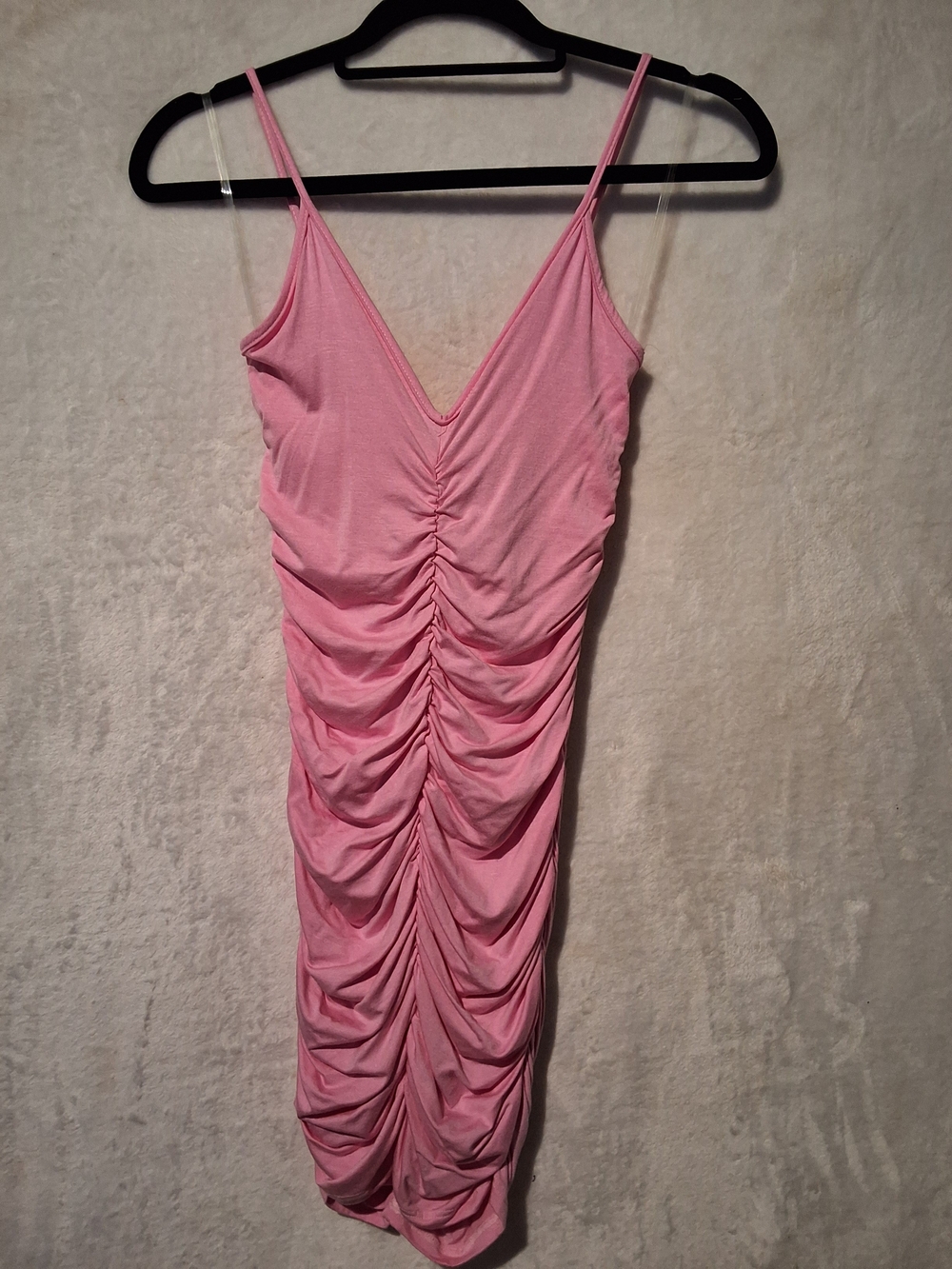 Pink Ruched V-Neck Spaghetti Strap Dress